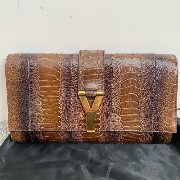 Yves Saint Laurent Handbags - Authentic YSL Saint Laurent large python clutch handbag